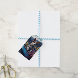 Étiquettes-cadeau Blue Heeler sur une pagaie : une aventure Pittores