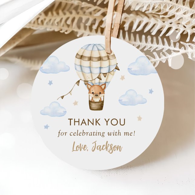 Étiquettes Cadeau Blue Hot Air Balloy Boy 1er anniversaire (Créateur téléchargé)