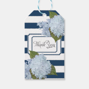 Étiquettes-cadeau Blue Hydrangea Floral Moderne Élégant Marine rayé
