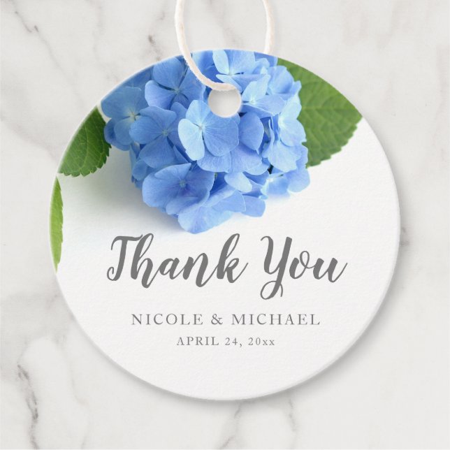 Étiquettes Cadeau Blue Hydrangea Mariage Floral Merci (Devant)