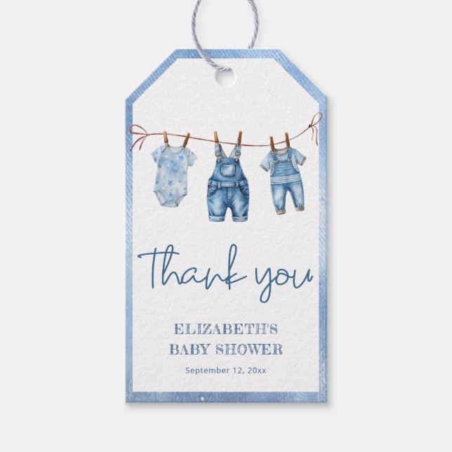 Étiquettes-cadeau Blue Jean Baby Denim Baby shower moderne Merci (Devant)
