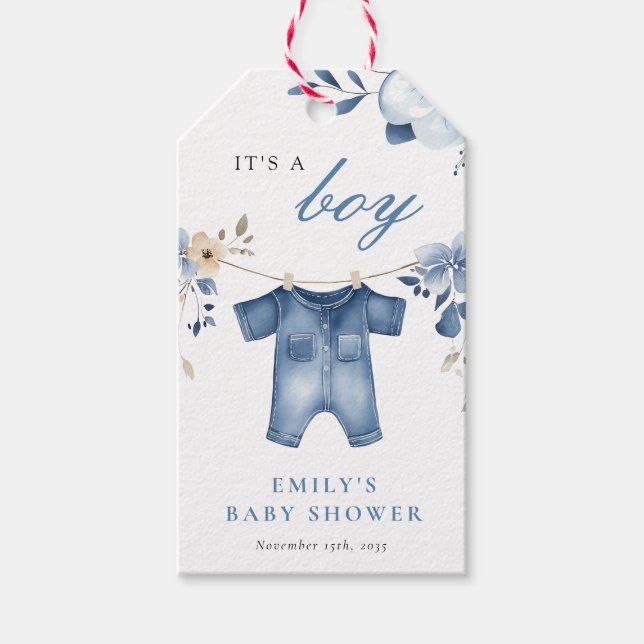 Étiquettes-cadeau Blue Jean Denim Sweet Boy Baby shower (Devant)