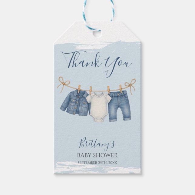Étiquettes-cadeau Blue Jeans Garçon Baby shower bébé tenue (Devant)