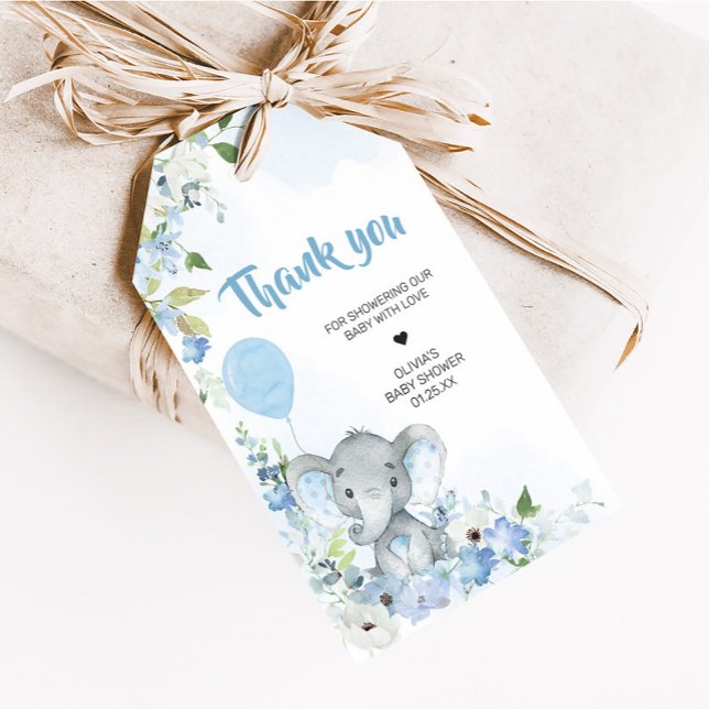 Étiquettes-cadeau Blue Little Peanut Elephant Baby shower Favoriser  (Blue Little Peanut Elephant Balloon Baby Shower Favor Tags)