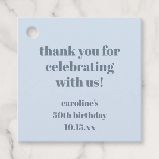 Étiquettes Cadeau Blue Modern Custom 50th Birthday Party Thank You (Devant)