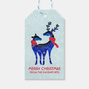 Étiquettes-cadeau Blue Nordic Christmas Reindeer Pair