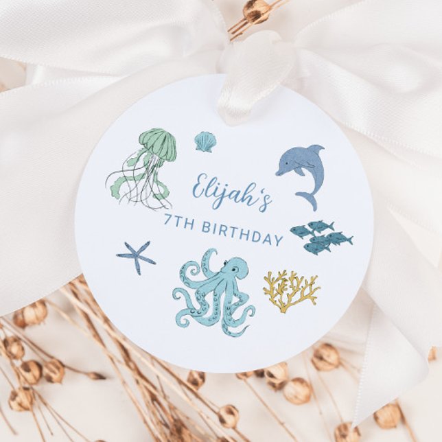 Étiquettes Cadeau Blue Ocean Créature Anniversaire (Créateur téléchargé)