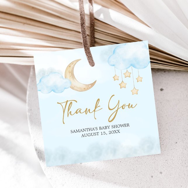 Étiquettes Cadeau Blue Over the Moon Baby Shower  (Over the Moon Baby Shower Favor Tags)