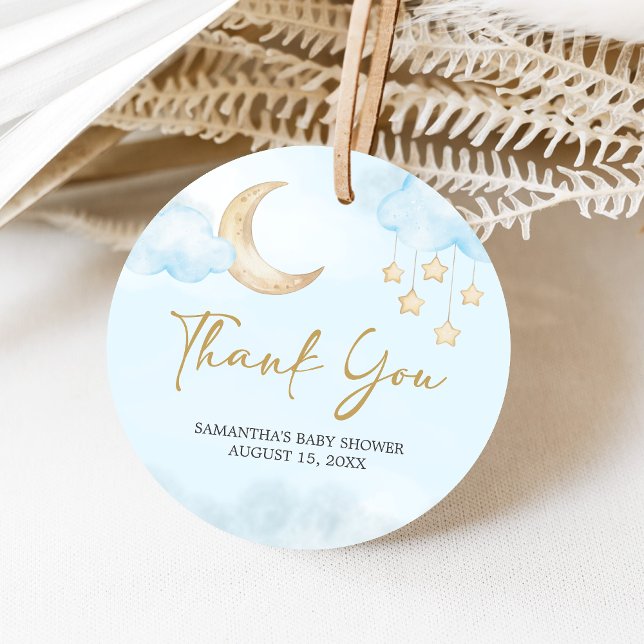 Étiquettes Cadeau Blue Over the Moon Baby Shower  (Over the Moon Baby Shower Favor Tags)