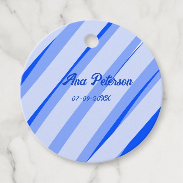 Étiquettes Cadeau Blue pastel ajouter nom date boho lignes rétro mot (Devant)