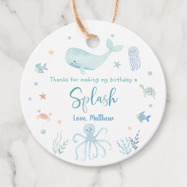 Étiquettes Cadeau Blue Pastel Under the Sea Anniversaire (Devant)