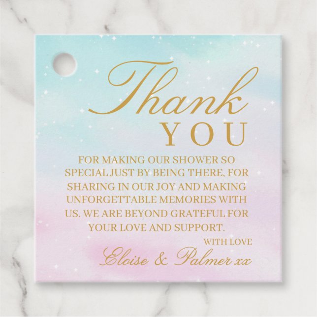 Étiquettes Cadeau Blue Pink Ombre Gender Reveal Baby Shower Thank (Devant)