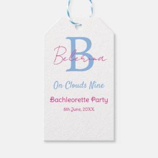 Étiquettes-cadeau blue pink on clouds nine monogram bachelorette par