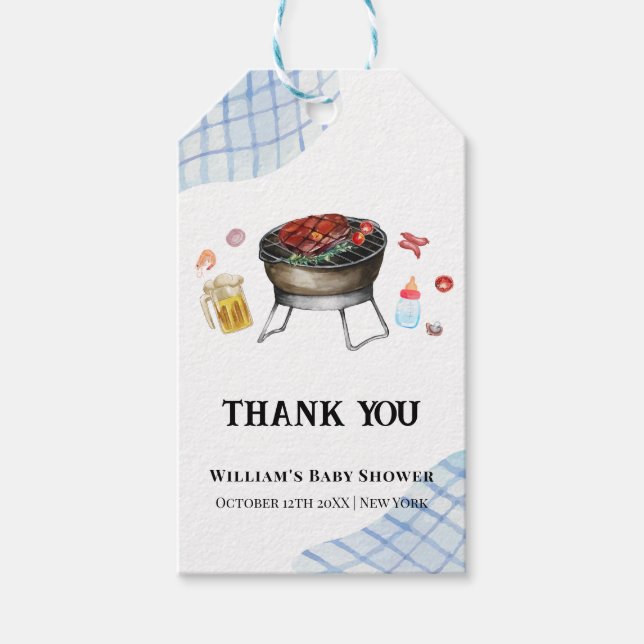 Étiquettes-cadeau Blue Plaid Retro Country Baby Q Baby shower (Devant)