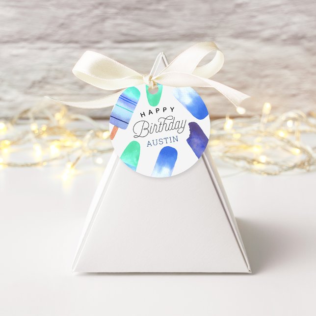 Étiquettes Cadeau Blue Popsicle Parti Anniversaire de enfant personn (Créateur téléchargé)