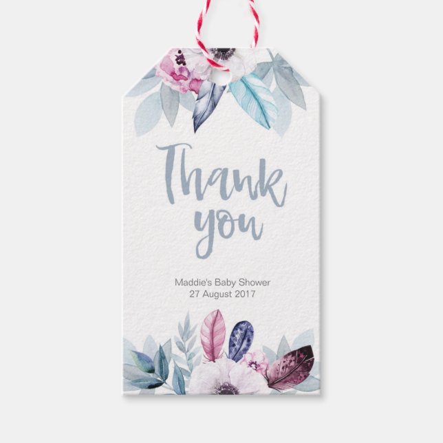 Étiquettes-cadeau Blue Pruple plumes florales merci pour les étiquet (Devant)