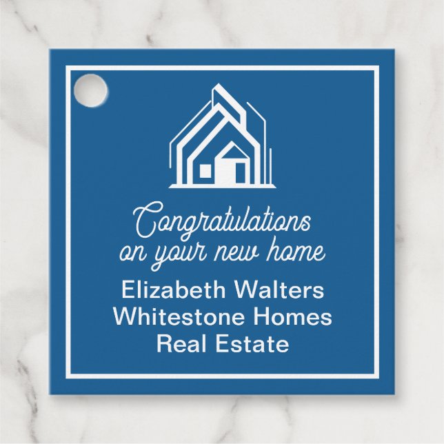 Étiquettes Cadeau Blue Real Estate Company Customized Realtor Party (Devant)