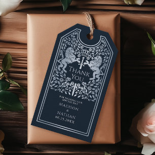 Étiquettes-cadeau Blue Royal Lion Mariage médiéval épée Merci