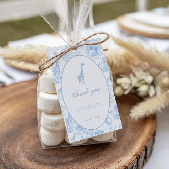 Étiquettes-cadeau Blue Safari Toile de Jouy Baby Shower  (Créateur téléchargé)