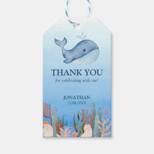 Étiquettes-cadeau Blue Sea Coral Reef Cute Whale Anniversaire Merci