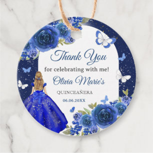 Étiquettes Cadeau Blue Silver Rose Quinceanera Anniversaire Favorise