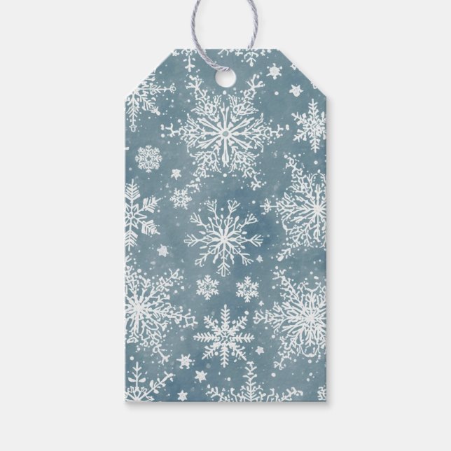 Étiquettes-cadeau Blue Snowflakes Watercolor Winter Holiday (Devant)