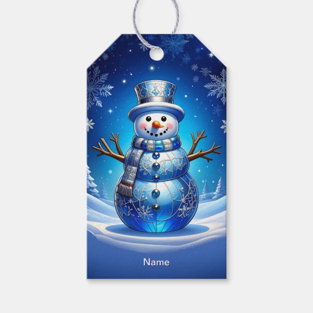 Étiquettes-cadeau Blue Snowman Snowflakes Holiday Gift Tag (Devant)