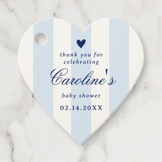 Étiquettes Cadeau Blue Stripe Heart Valentine Baby Shower (Devant)