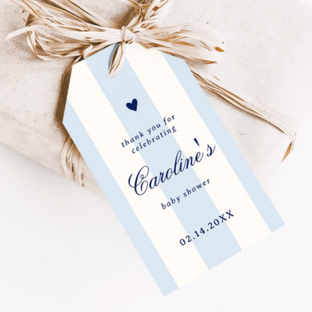 Étiquettes-cadeau Blue Stripe Heart Valentine Baby Shower Favor (Créateur téléchargé)