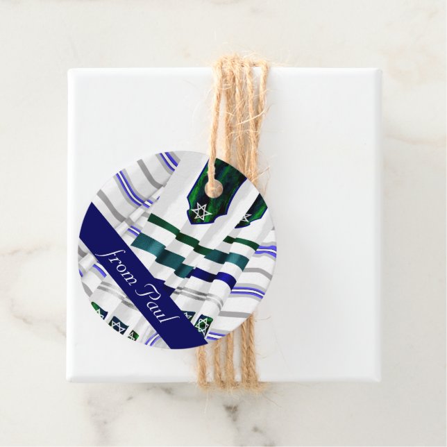 Étiquettes Cadeau Blue, Teal Tallit Bar Mitzvah (En situation)