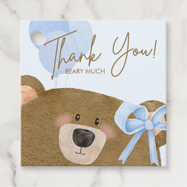 Étiquettes Cadeau Blue Teddy On Peut Attendre Un Baby shower Garçon (Devant)