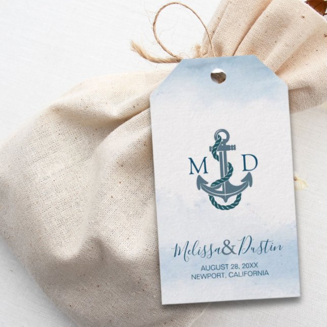 Étiquettes-cadeau Blue Watercolor Beach Ancre Mariage nautique (Blue Watercolor Beach Anchor Nautical Wedding Gift Tags
)