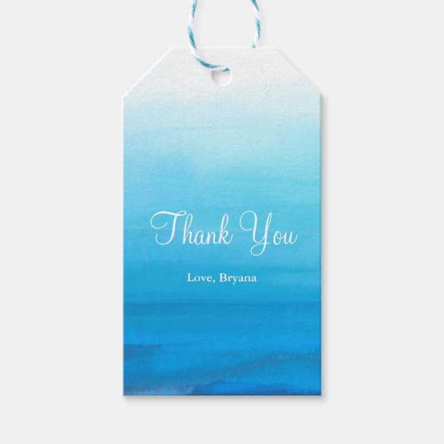 Étiquettes-cadeau Blue Watercolor Beach Mariage tropical Favoriser (Devant)