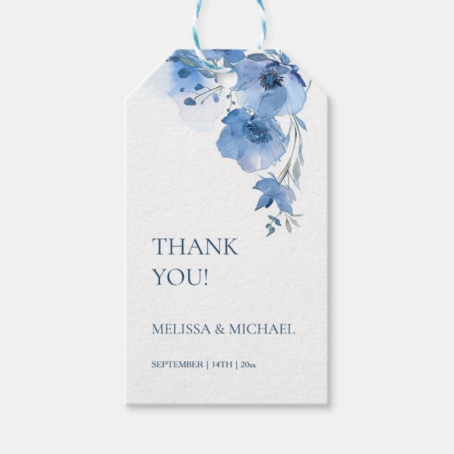 Étiquettes-cadeau Blue Watercolor Flowers Wedding Thank You (Devant)