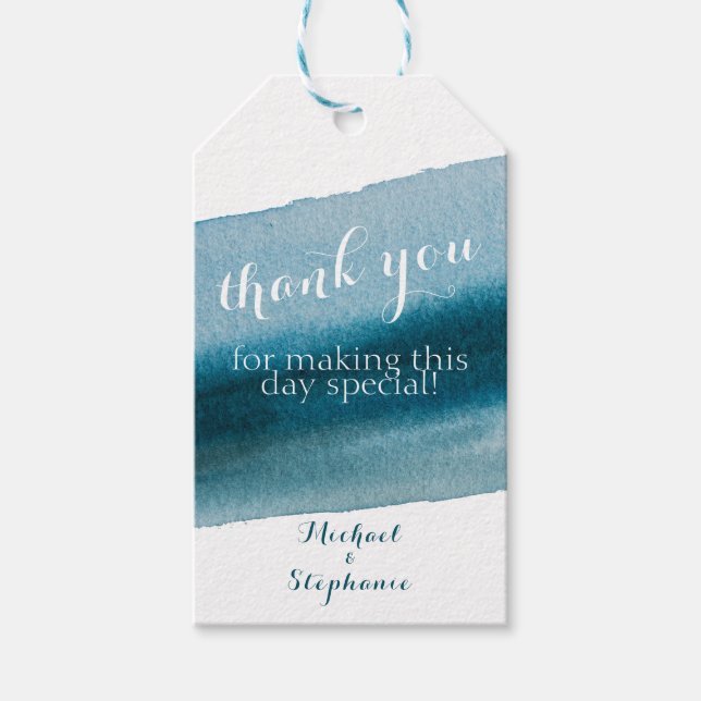 Étiquettes-cadeau Blue Wave Watercolor Splash Collection Merci (Devant)