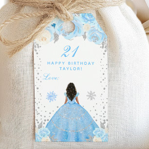 Étiquettes-cadeau Blue Winter Dark Skin Princess Anniversaire