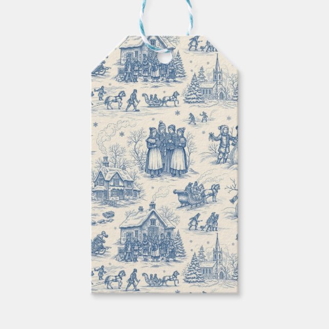 Étiquettes-cadeau Blue Winter Toile Chinoiserie (Devant)