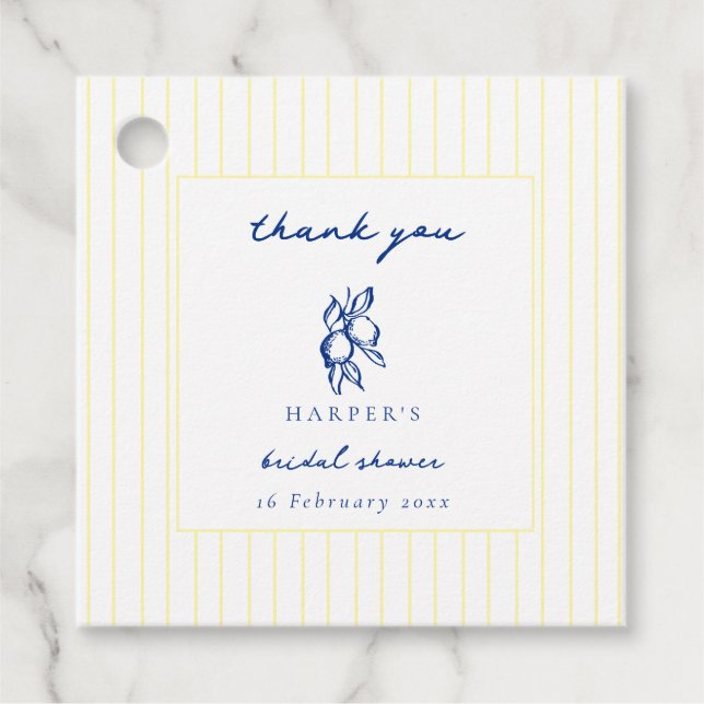 Étiquettes Cadeau Blue & Yellow Lemons Thank You Bridal Shower (Devant)