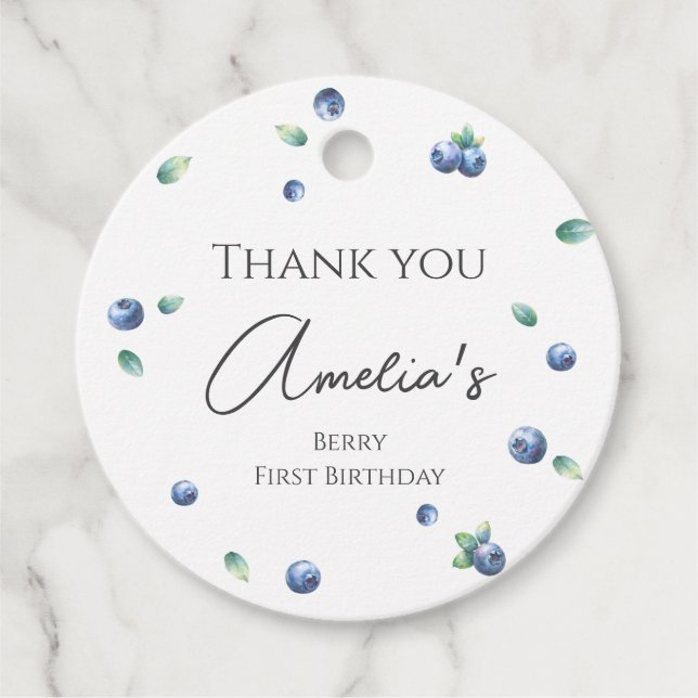 Étiquettes Cadeau Blueberry Anniversaire Fête Berry Sweet Aquarelle (Devant)