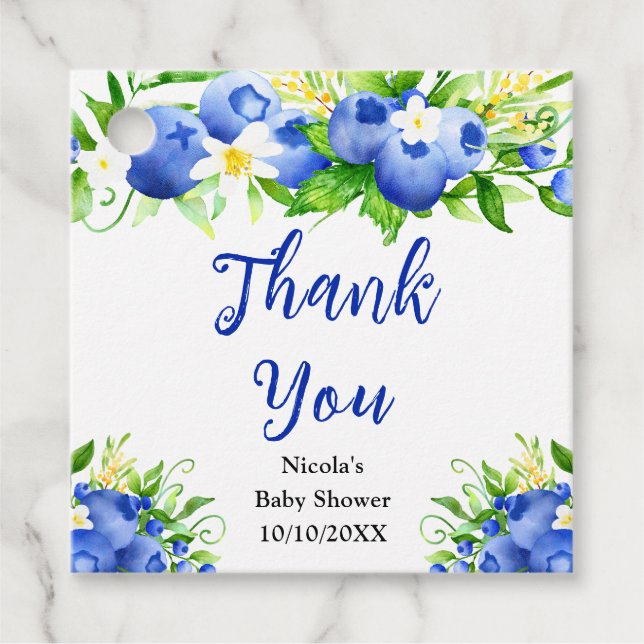 Étiquettes Cadeau Blueberry Floral Baby Shower Thank You (Devant)