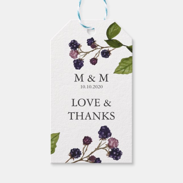 Étiquettes-cadeau Blueberry | Mariage Monogram Merci Favoriser (Devant)