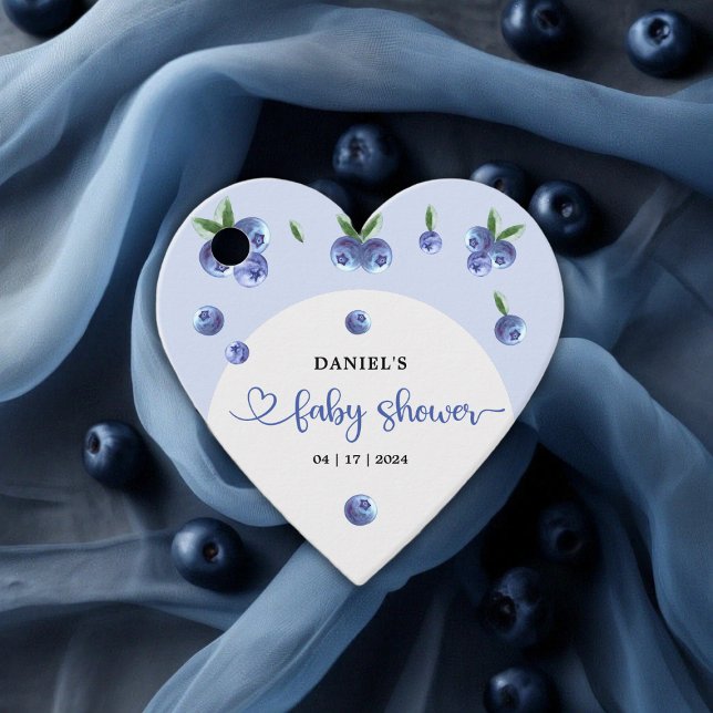 Étiquettes Cadeau Blueberry Sweet Watercolor Baby shower garçon (Blueberry Sweet Watercolor Boy Baby Shower Favor Tags)