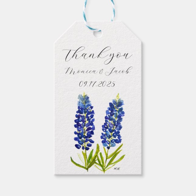Étiquettes-cadeau Bluebonnets Texas Aquarelle Bleu Floral Mariage (Devant)