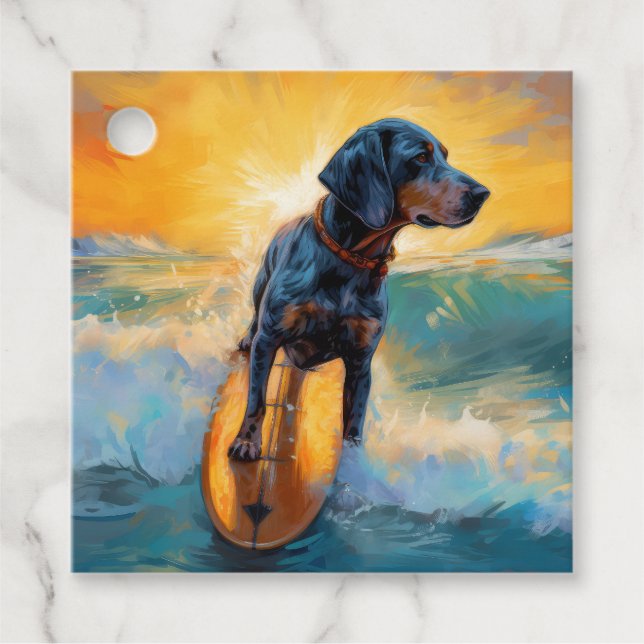Étiquettes Cadeau Bluetick Coonhound Beach Plage Plage de surf Peint (Devant)