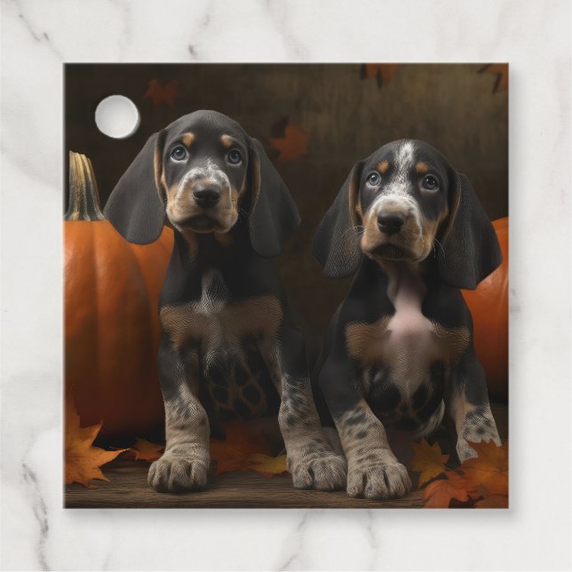 Étiquettes Cadeau Bluetick Coonhound Chiot Automne Citrouille de pla (Devant)