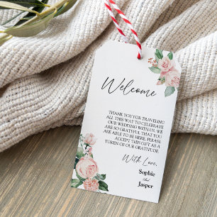 Étiquettes-cadeau Blush Floral Blanc Destination Mariage Bienvenue
