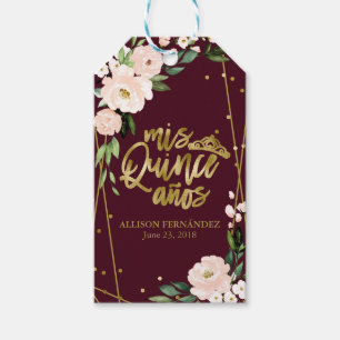 Étiquettes-cadeau Blush Floral Bourgogne Quinceanera