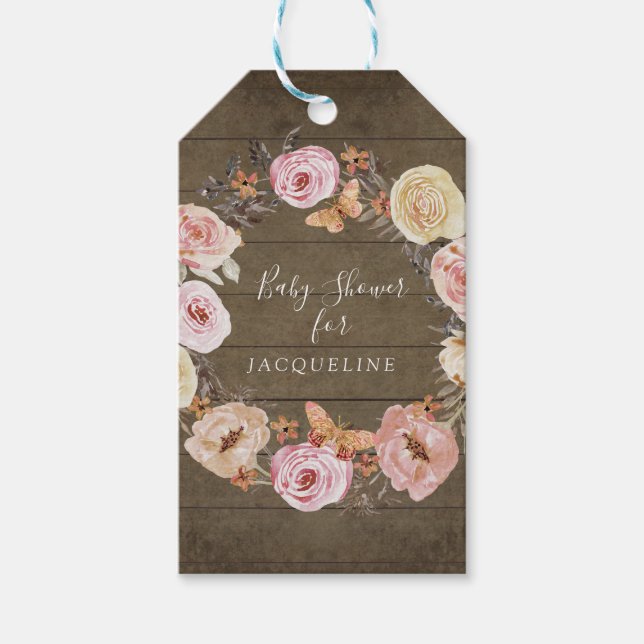 Étiquettes-cadeau Blush Floral C'est une Girl Butterfly Wreath Rusti (Devant)