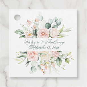 Étiquettes Cadeau Blush Floral Elegant Script Nom Mariage