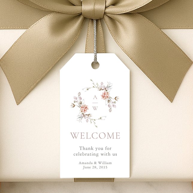 Étiquettes-cadeau Blush Floral Monogram Wedding Welcome (Créateur téléchargé)